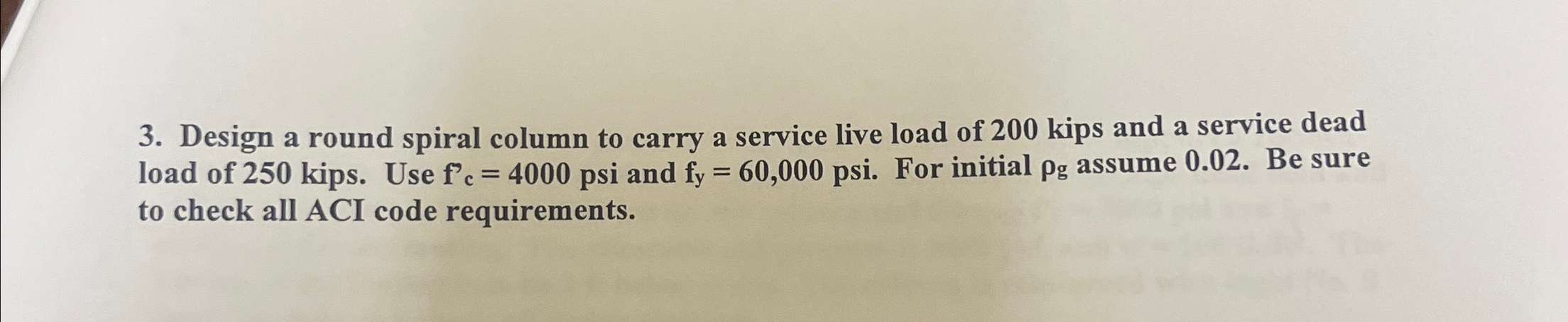 Design a round spiral column to carry a service