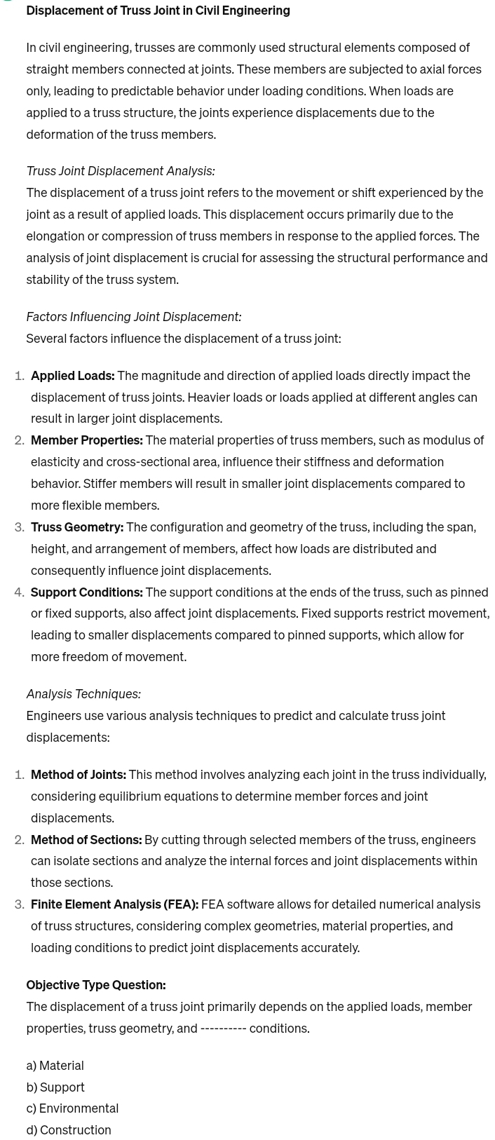 Displacement of Truss Joint in Civil Engineering