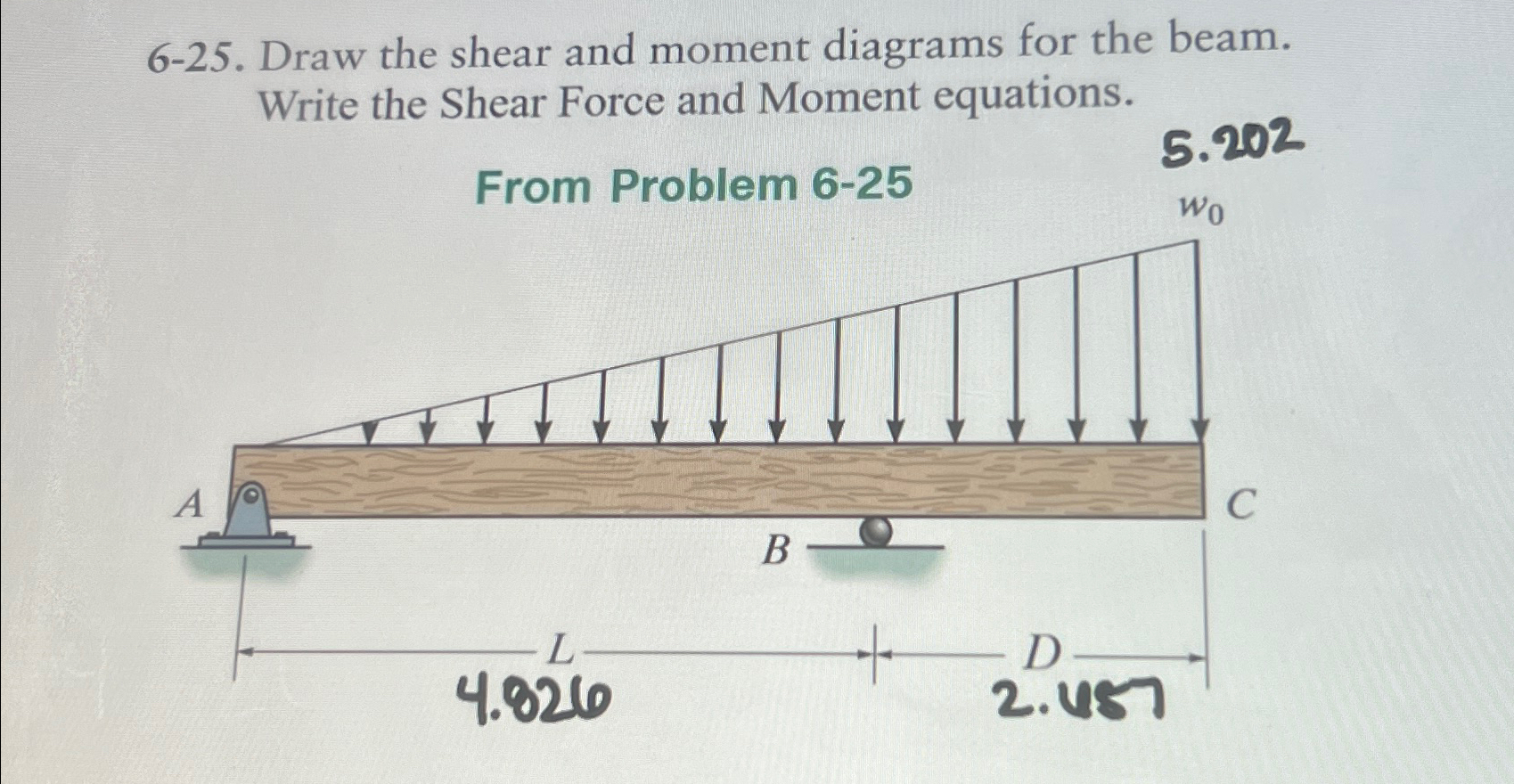 6 - 2 5 . Draw the shear and moment diagrams for