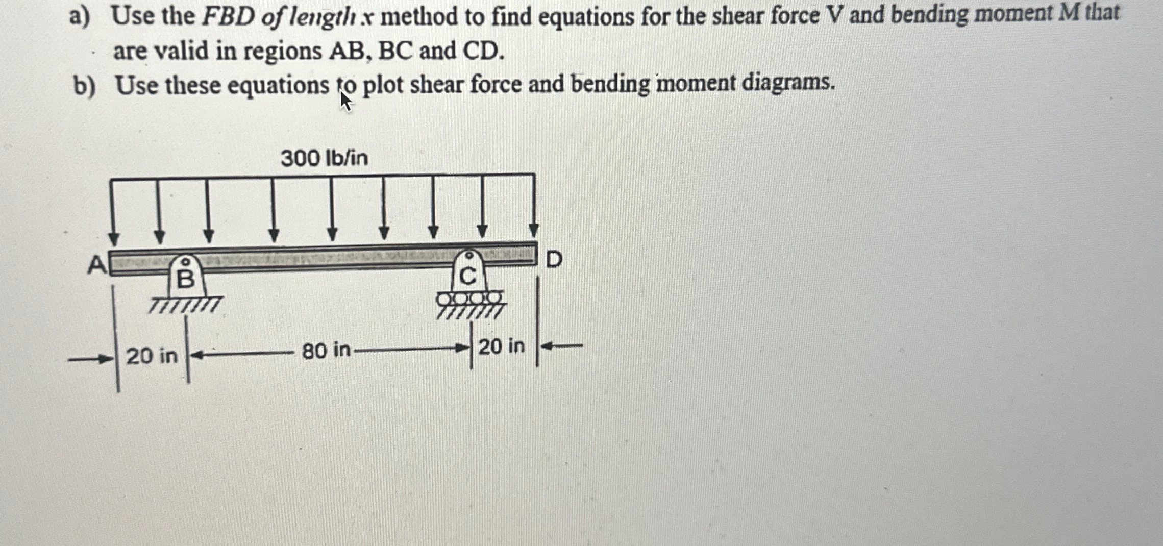 a ) Use the F B D of length x method to find