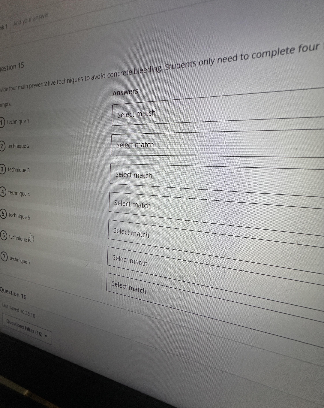 Addyour answer estion 1 5 Answers mpts technique