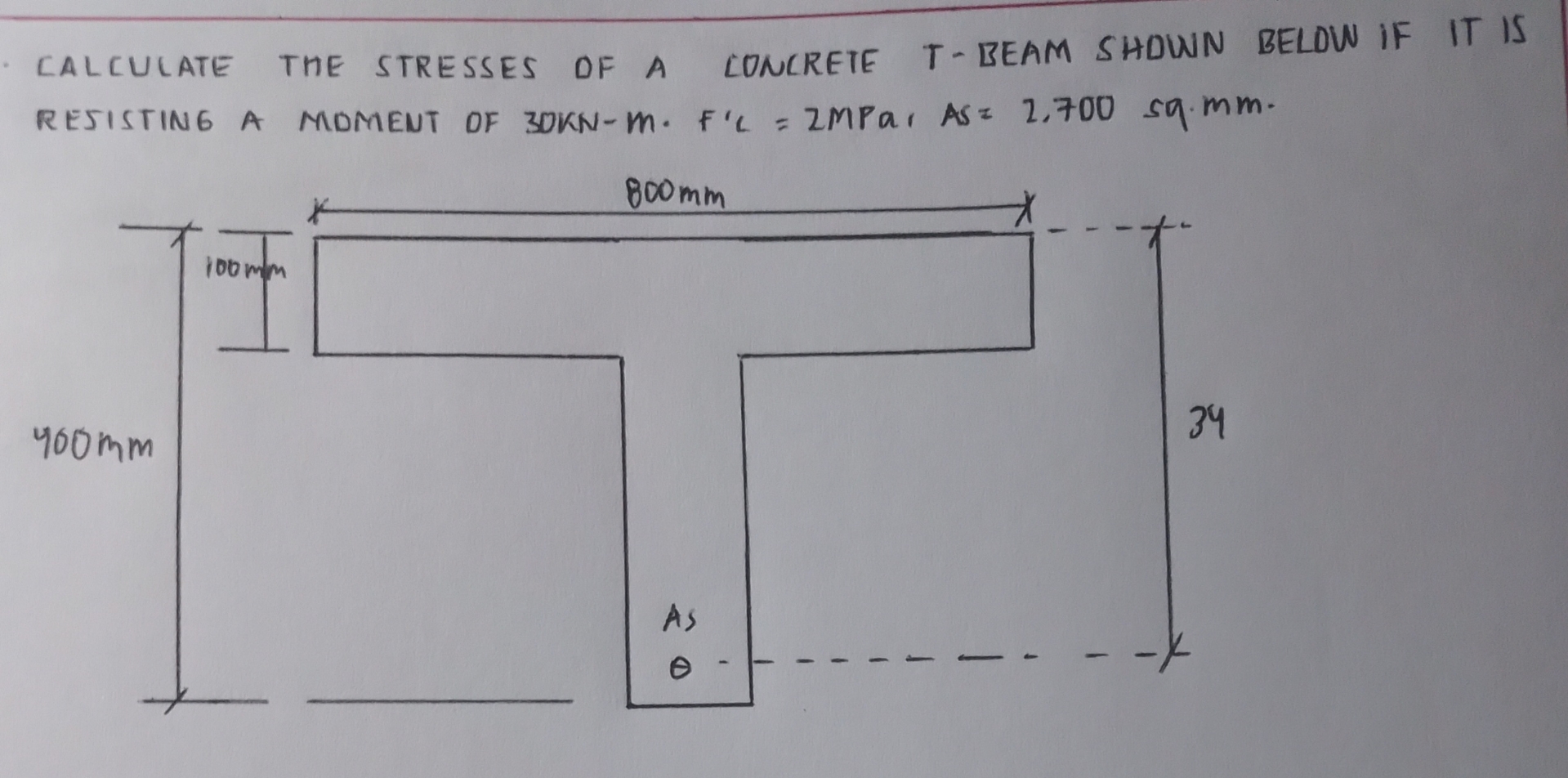 CALCULATE THE STRESSES OF A CONCRETE T - BEAM