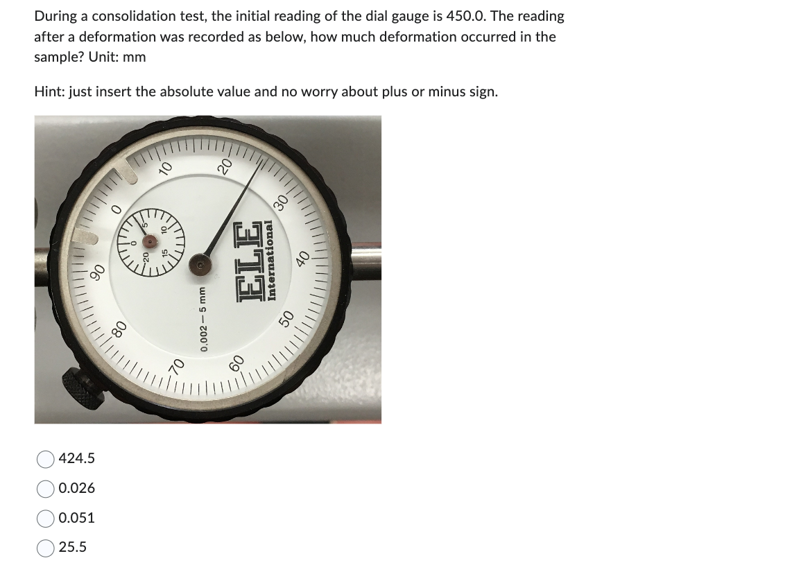 During a consolidation test, the initial reading