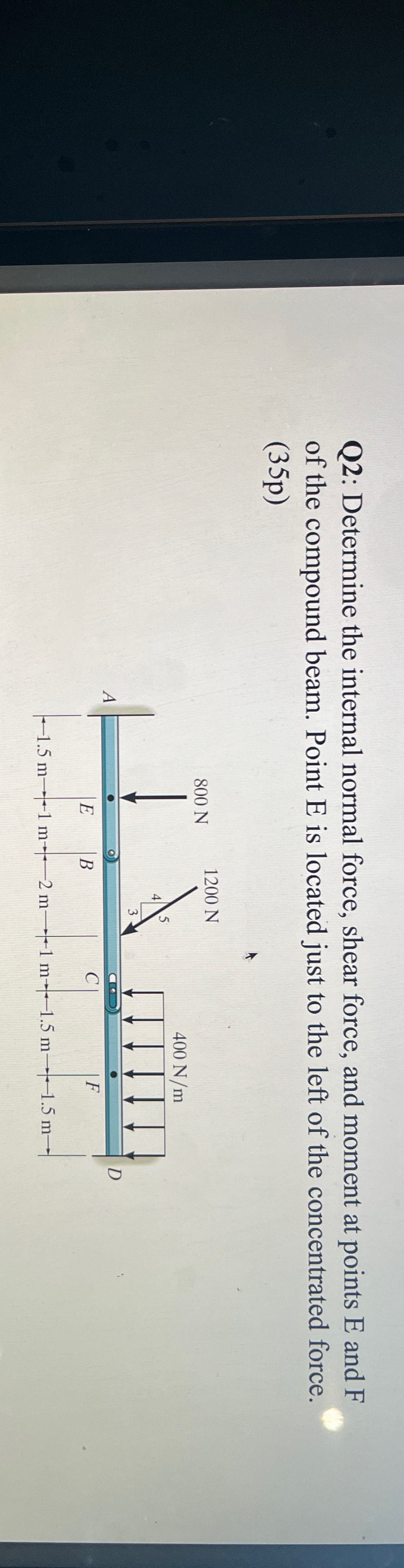 Q 2 : Determine the internal normal force, shear