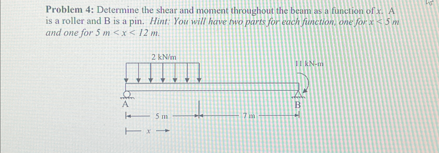 Problem 4 : Determine the shear and moment