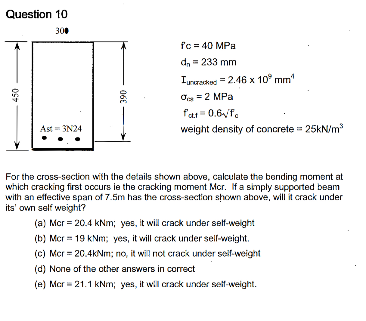 Ouestinn 1 0 f ' c = 4 0 MPa d n = 2 3 3 m m I u