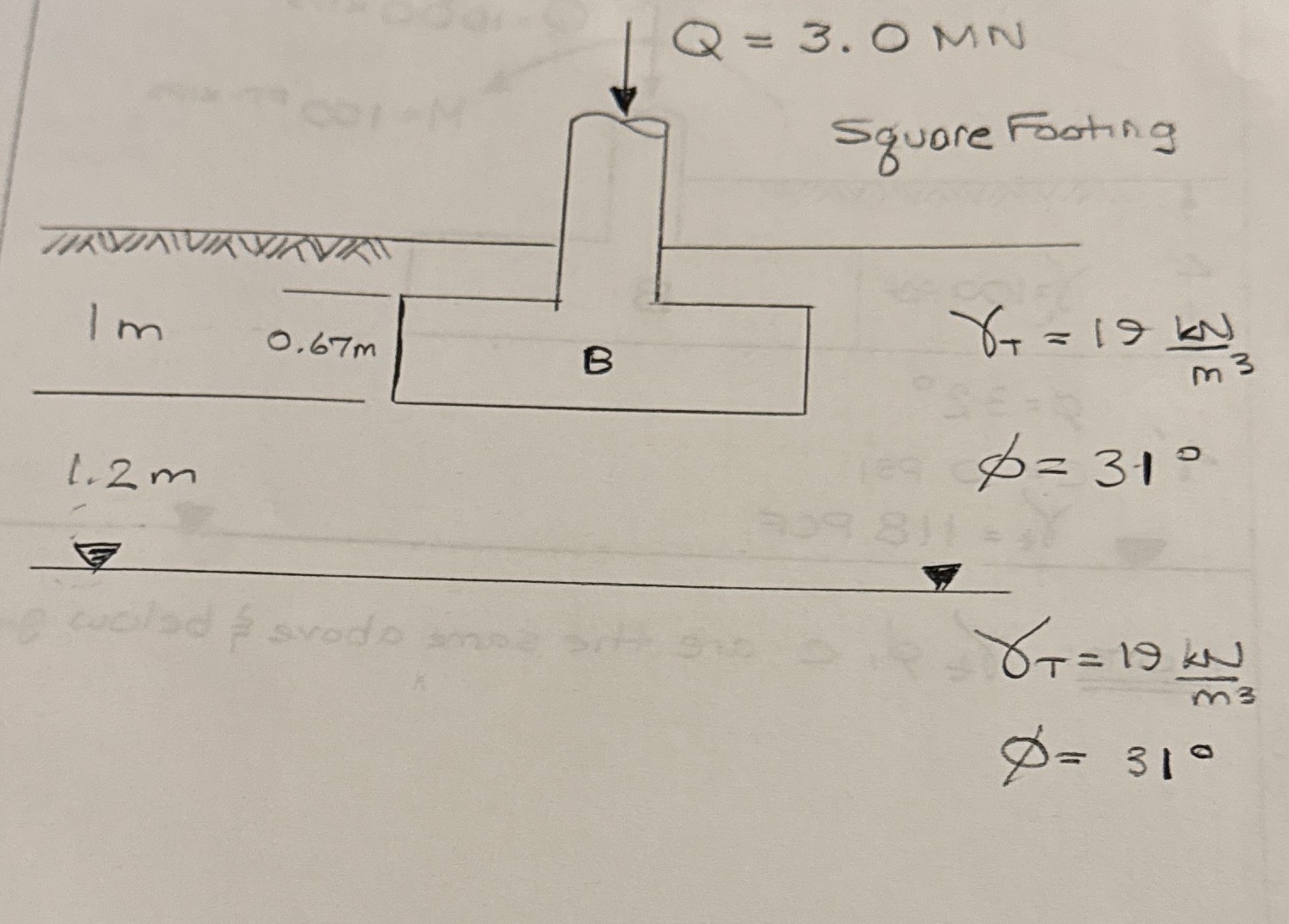 3 . 0 MN Square Footing 1 . 2 m T = 1 9 k N m 3 =