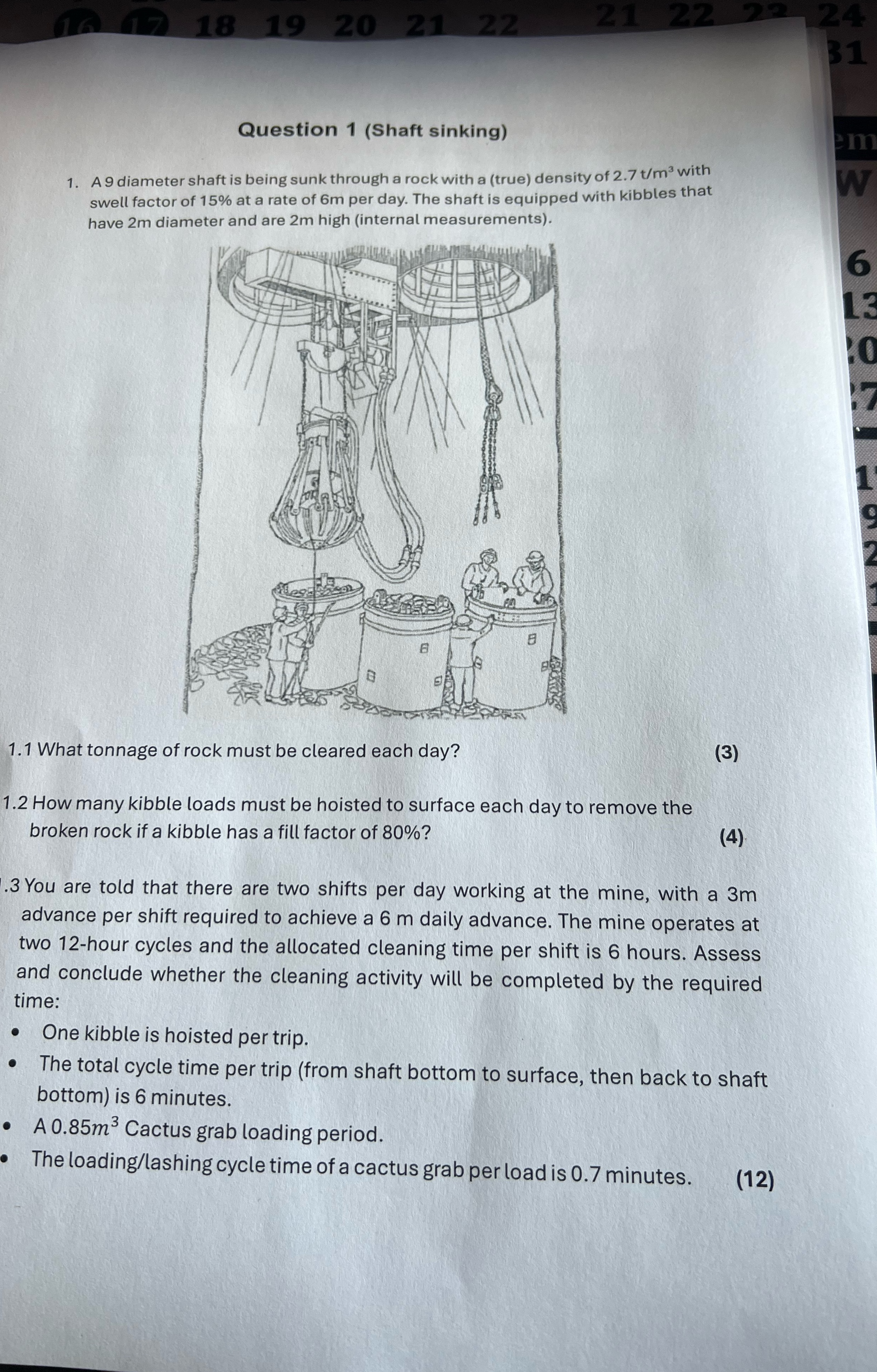 Question 1 ( Shaft sinking ) A 9 diameter shaft