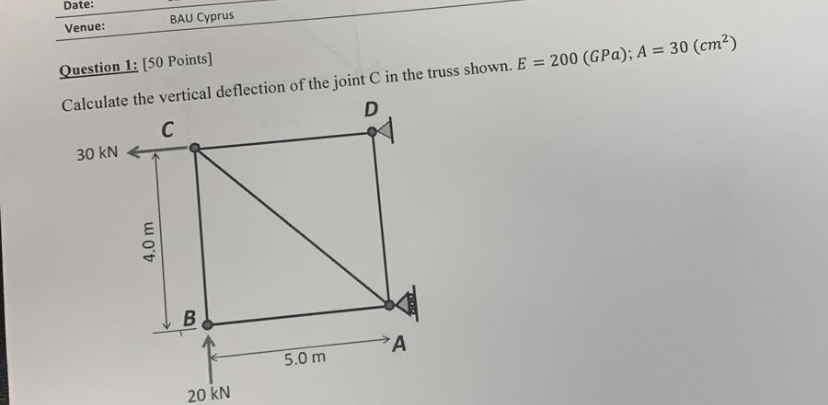 Calmulate the vertical deflection of the joint C