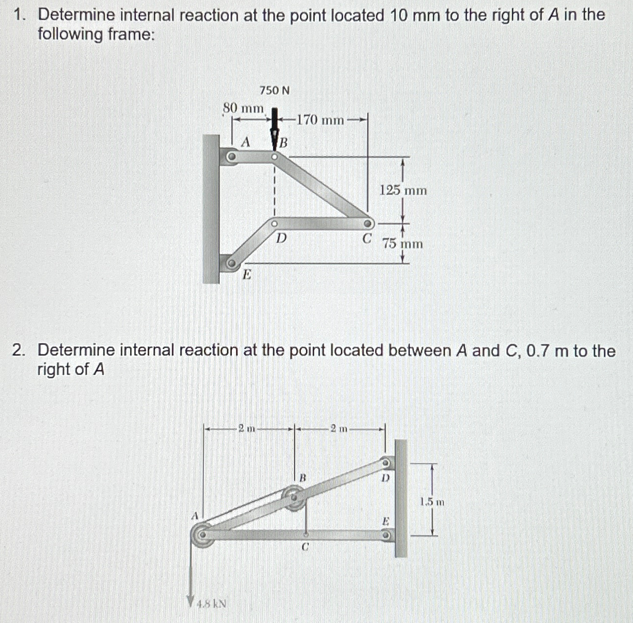 Determine internal reaction at the point located