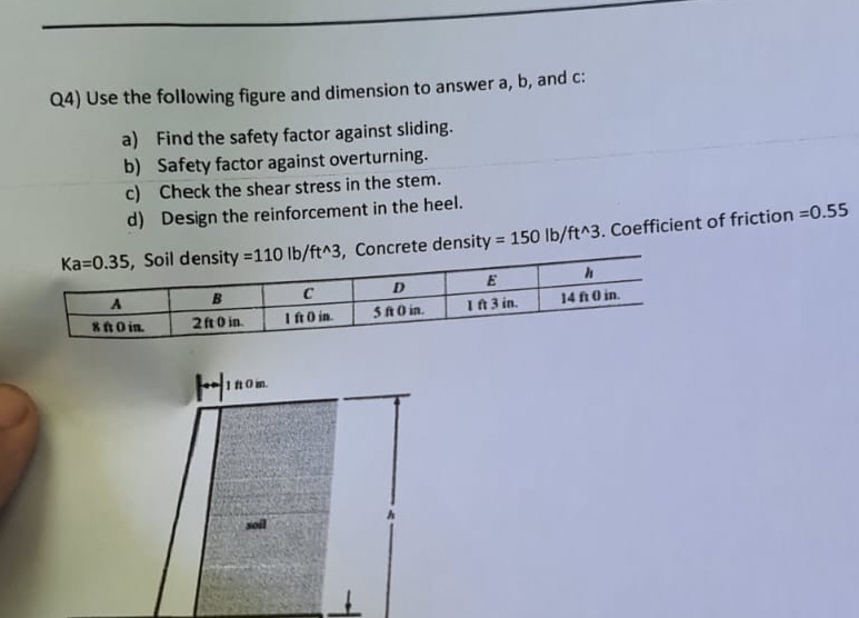 Q 4 ) Use the following figure and dimension to