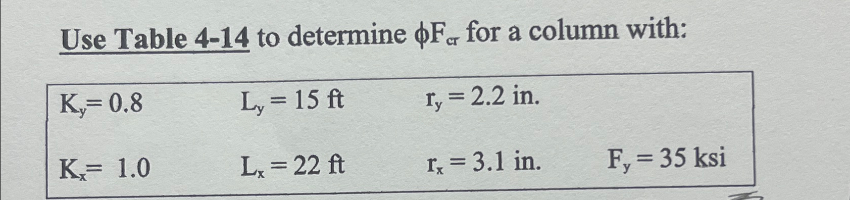 Use Table 4 - 1 4 to determine F c r for a column