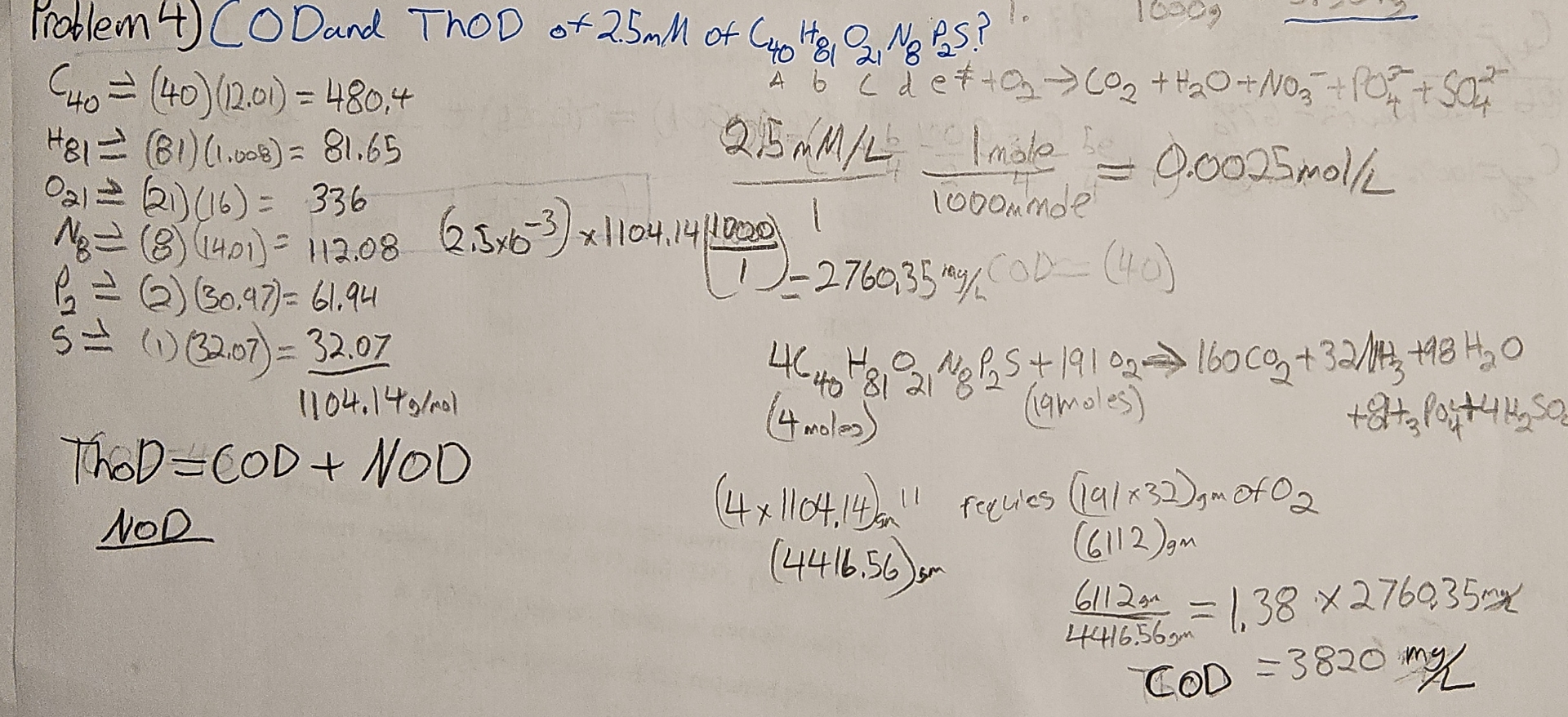 problem 4 ) find COD and ThOD of 2 . 5 mM of C 4