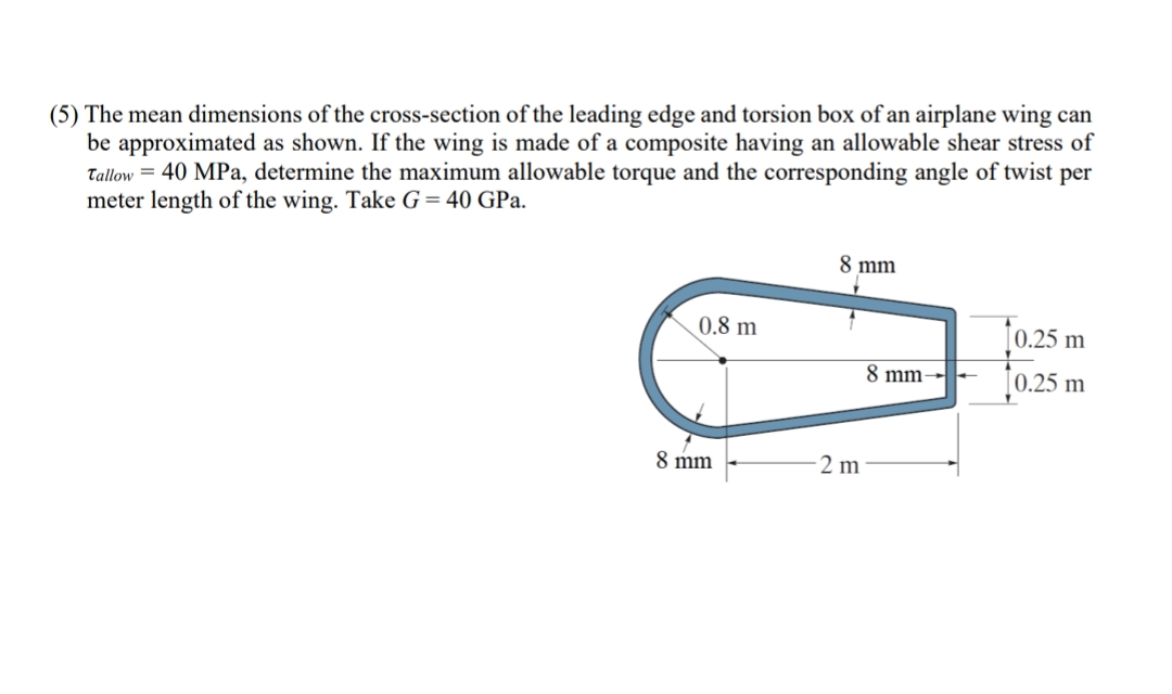 ( 5 ) The mean dimensions of the cross - section