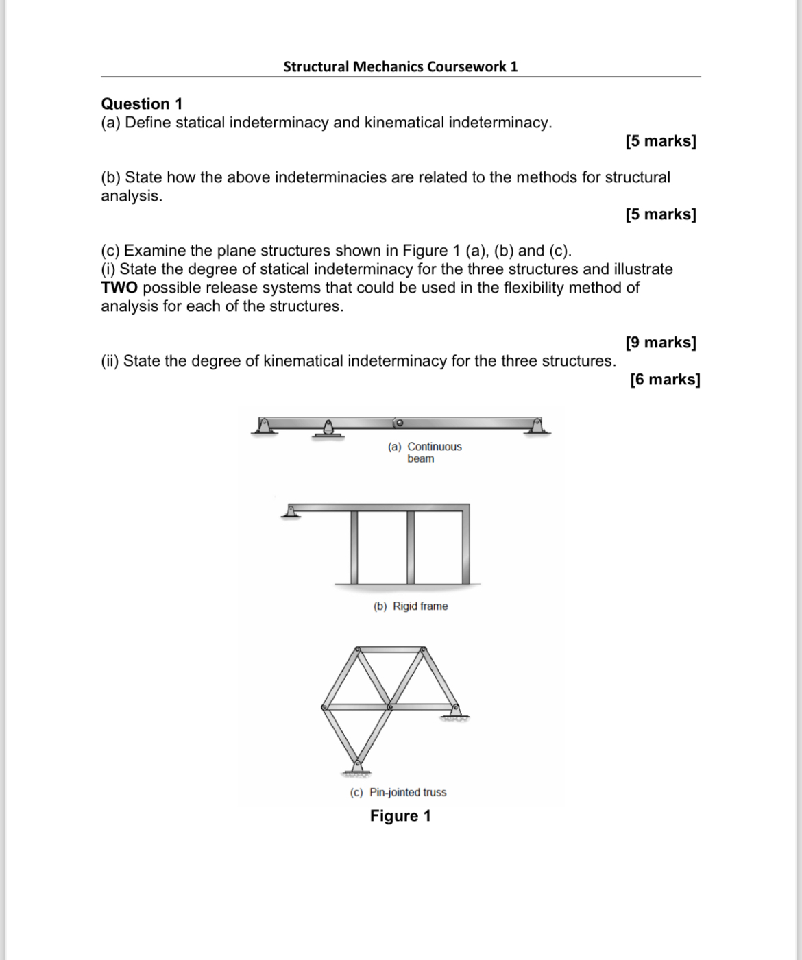 Structural Mechanics Coursework 1 Question 1 ( a
