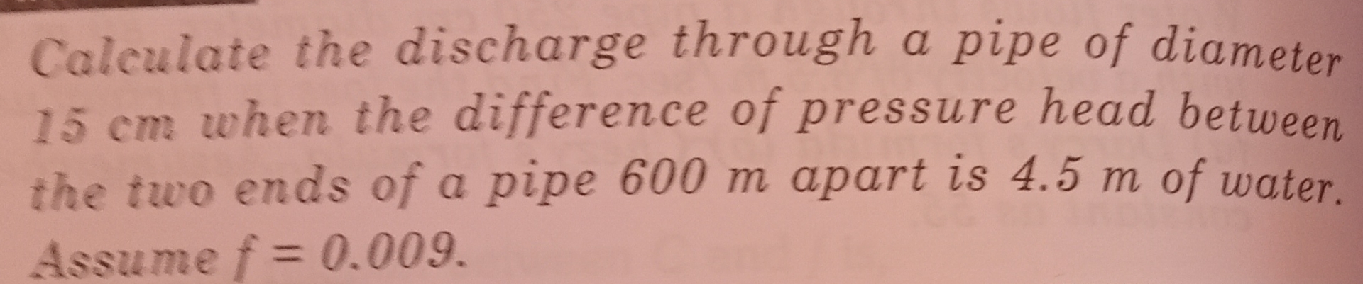 Calculate the discharge through a pipe of
