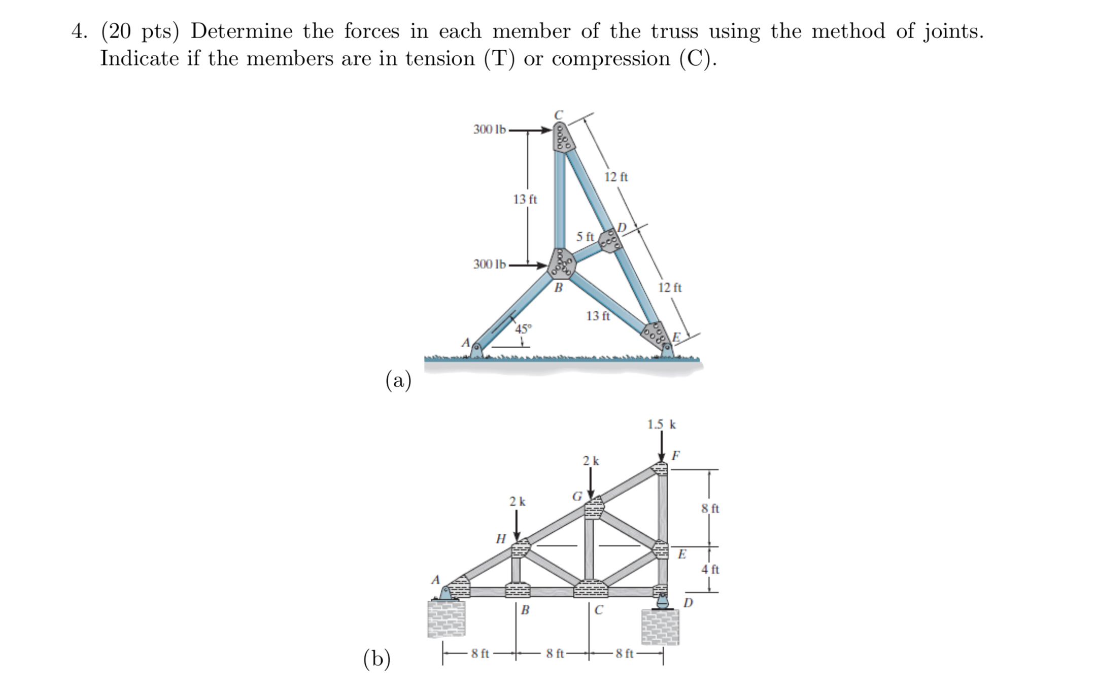 ( 2 0 pts ) Determine the forces in each member