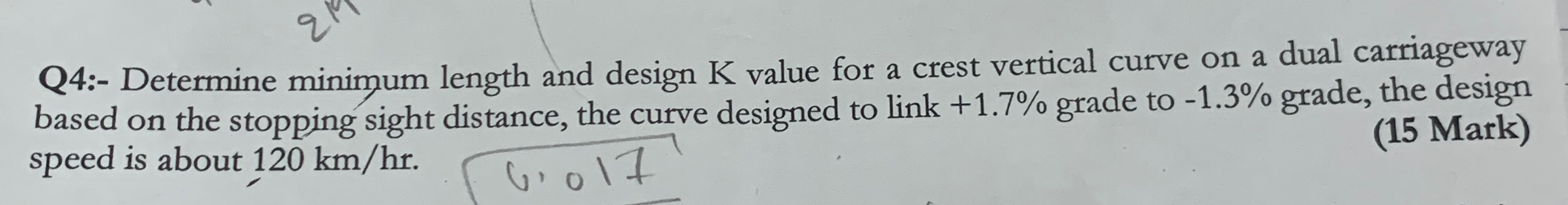 Q 4 : - Determine minimum length and design K