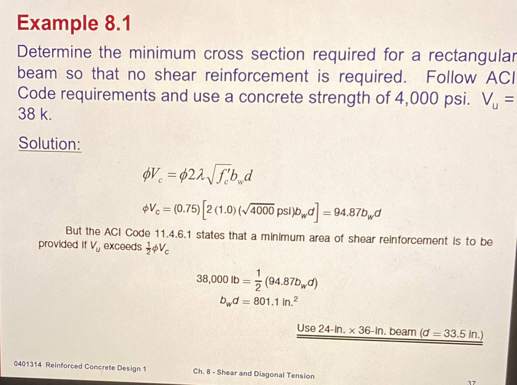 Example 8 . 1 Determine the minimum cross section