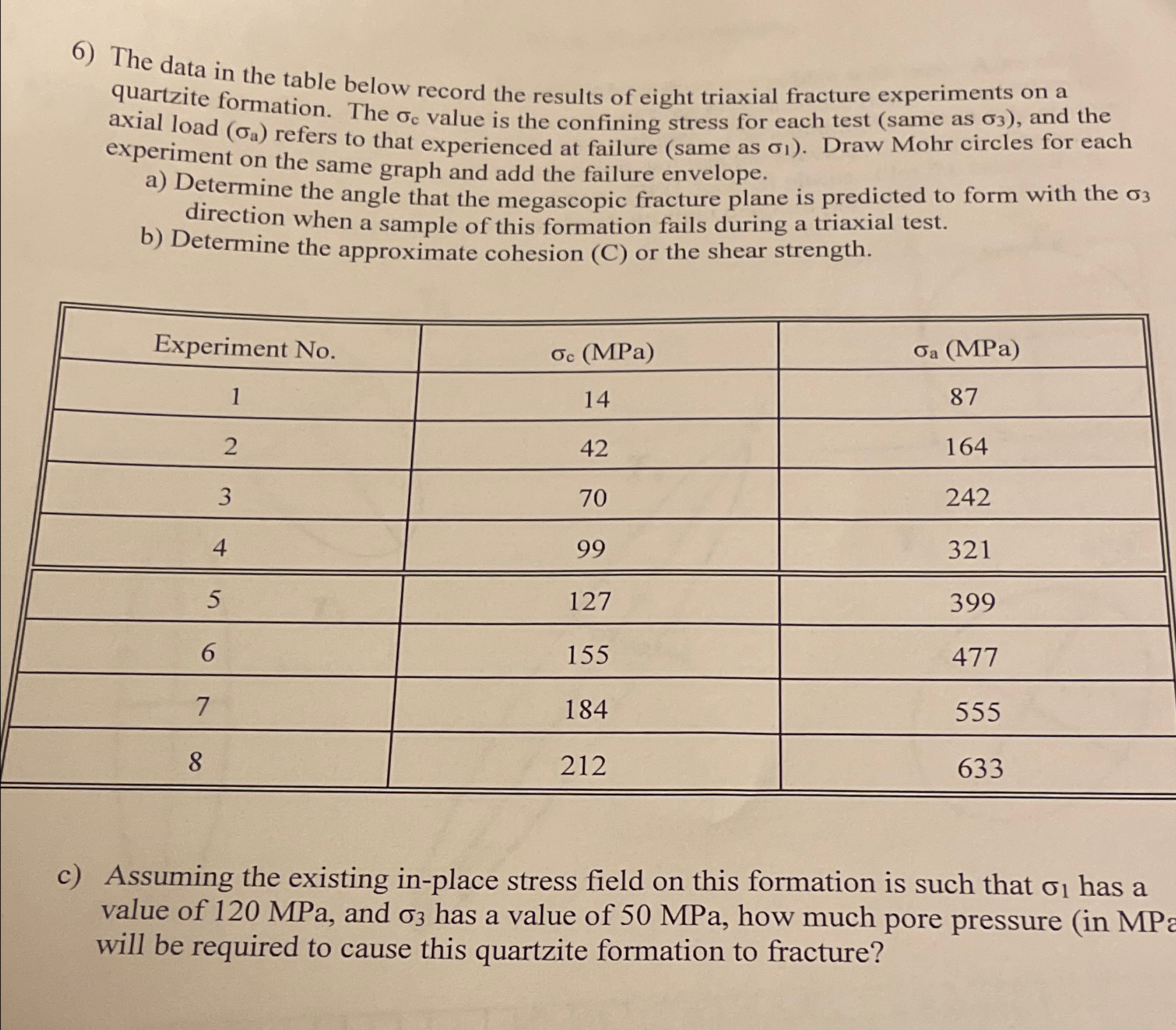 The data in the table below record the results of