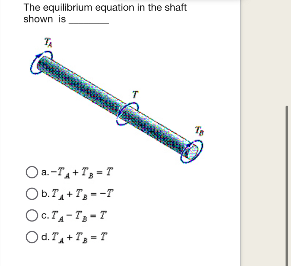 The equilibrium equation in the shaft shown is a