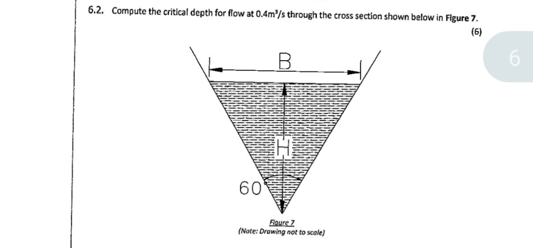 What is the critical depth for a flow 0 . 3 m 3 s