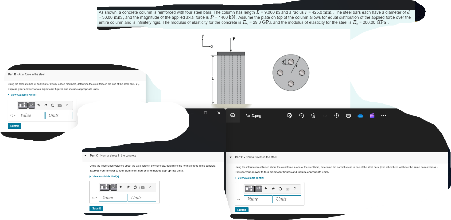 Part B - Axial force in the steel Using the force