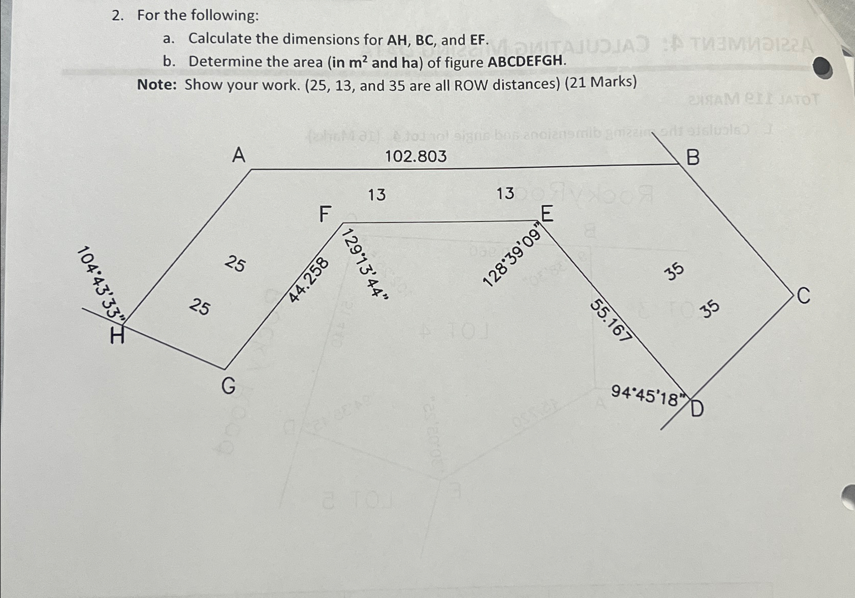 For the following: a . Calculate the dimensions