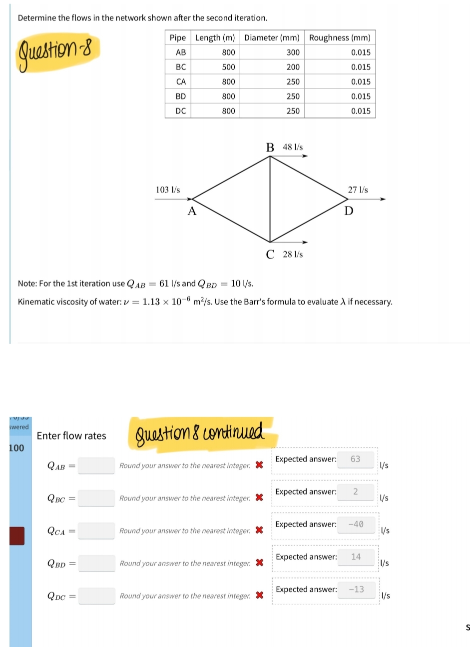 Determine the flows in the network shown after