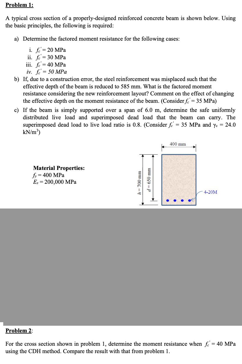 Problem 1 : Table 2 . 1 Reinforcement ratio ( Y )
