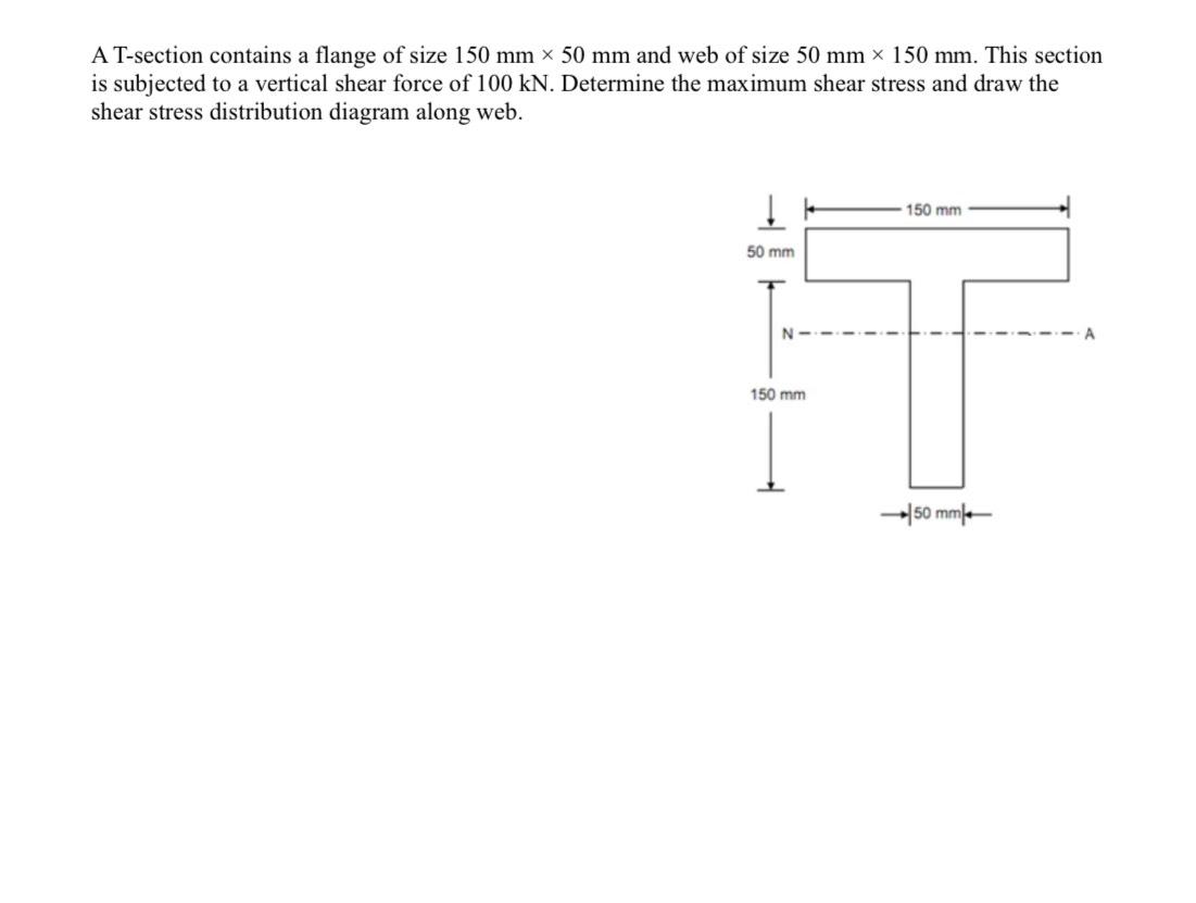 A T - section contains a flange of size 1 5 0 m m