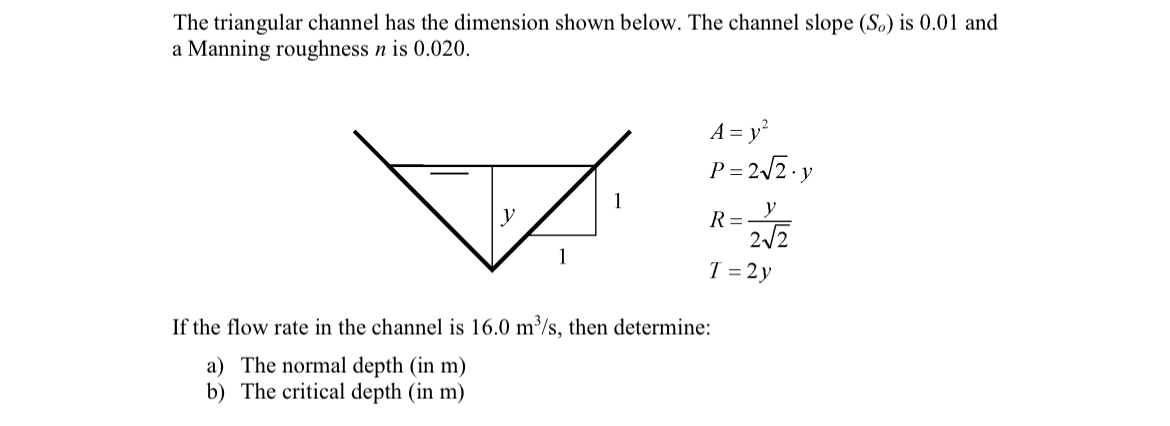 The triangular channel has the dimension shown