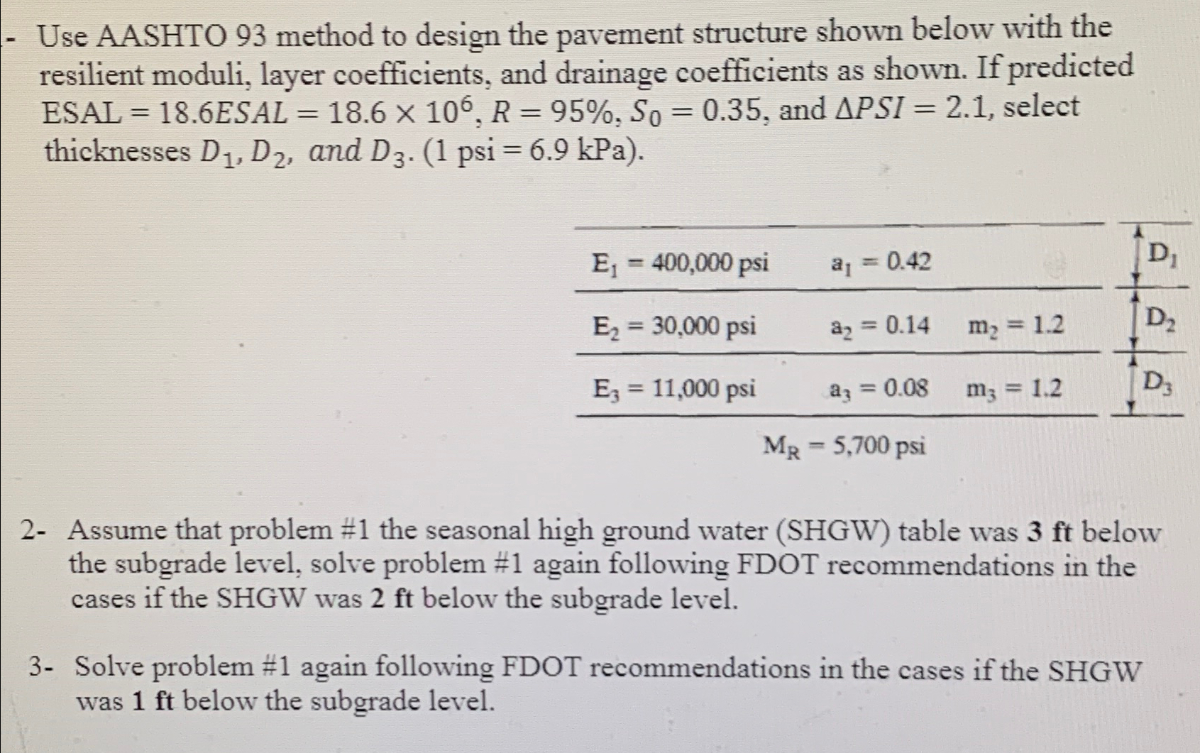 Use AASHTO 9 3 method to design the pavement