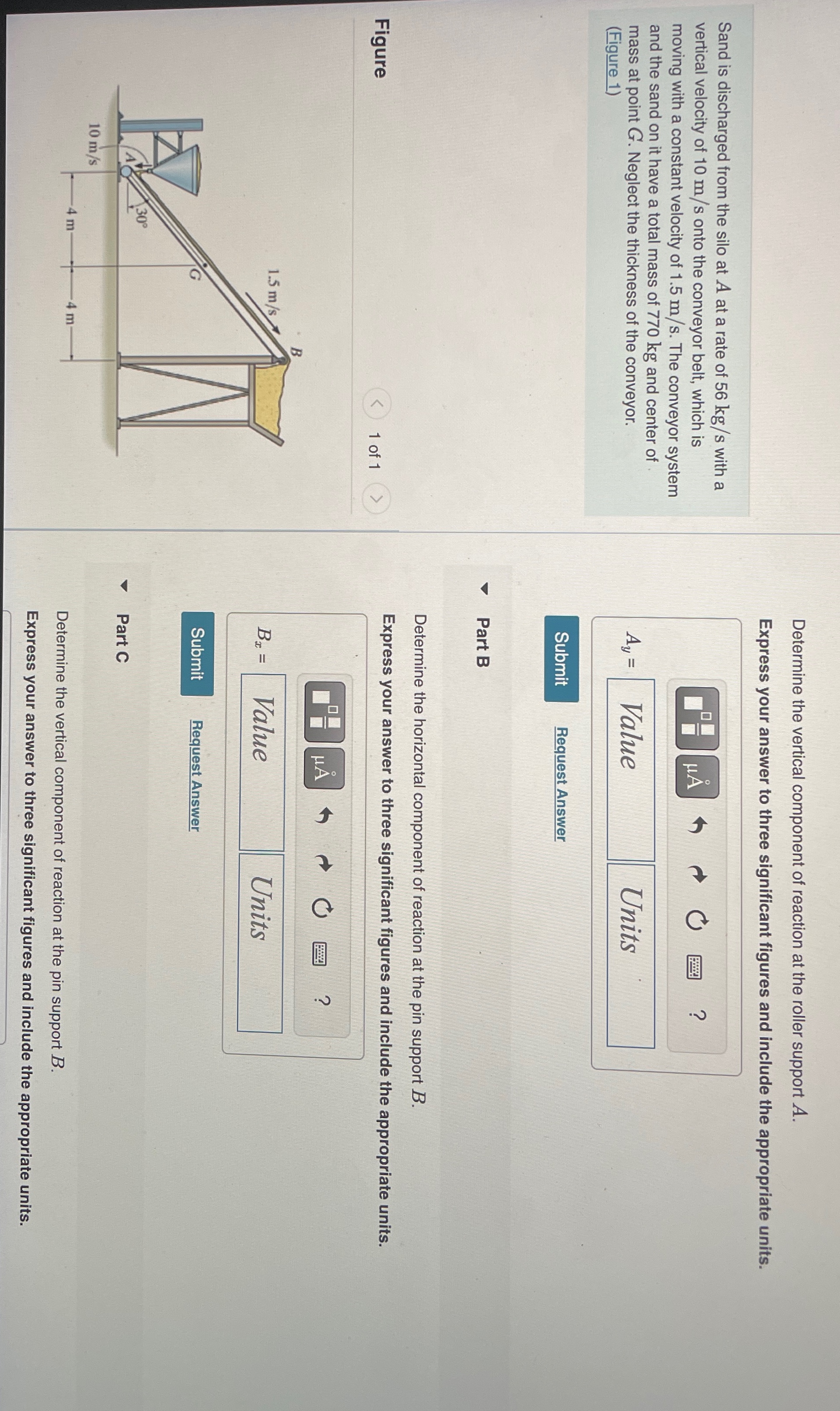 Sand is discharged from the silo at A at a rate