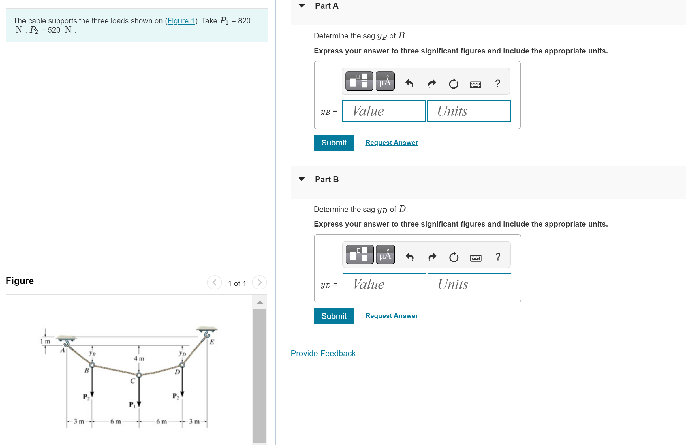 The cable supports the three loads shown on (