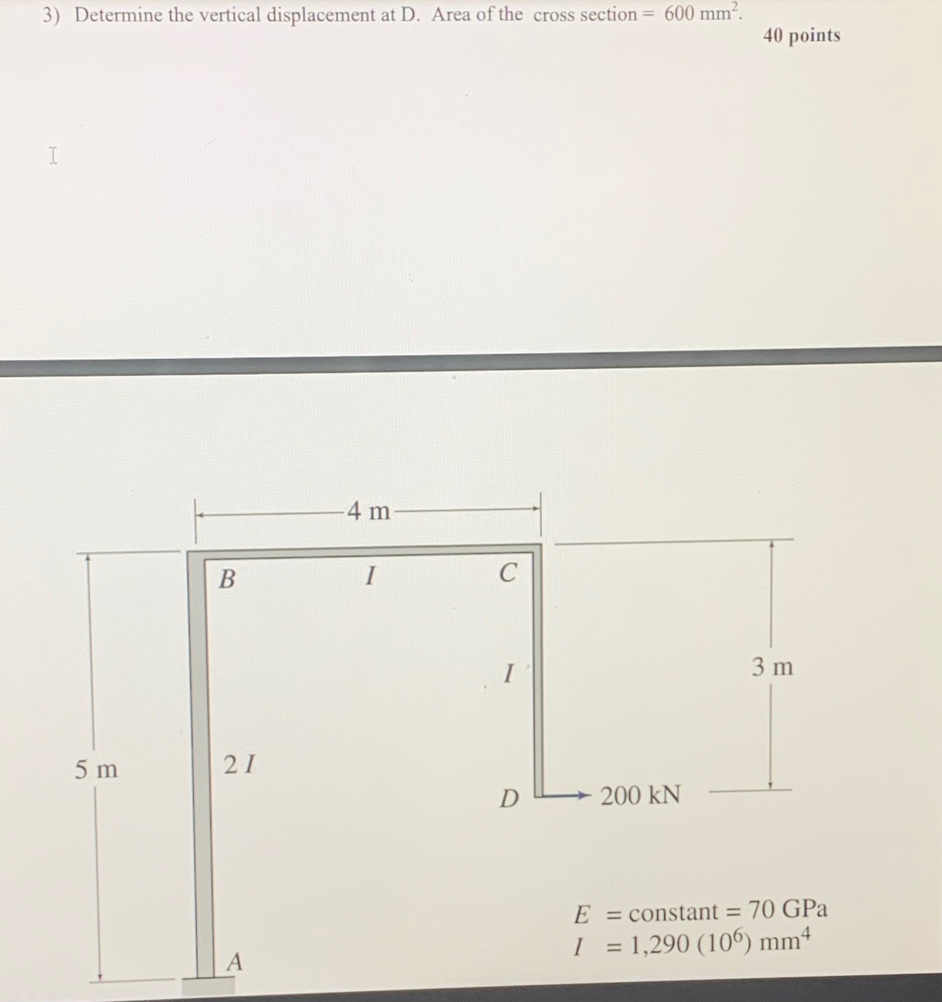 Determine the vertical displacement at D . Area