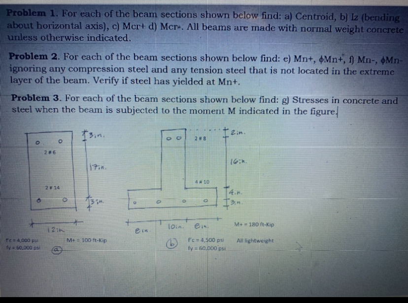 Problem 1 . For each of the beam sections shown