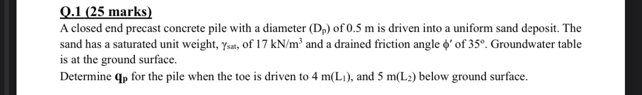 Q . 1 ( 2 5 marks ) A closed end precast concrete