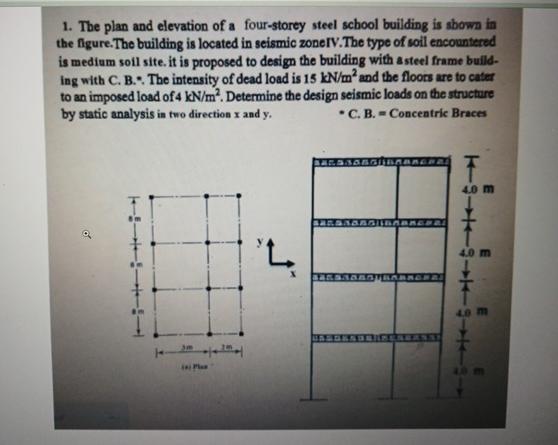 The plan and elevation of a four - storey steel