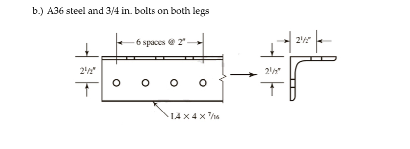 b . ) A 3 6 steel and 3 4 in . bolts on both legs