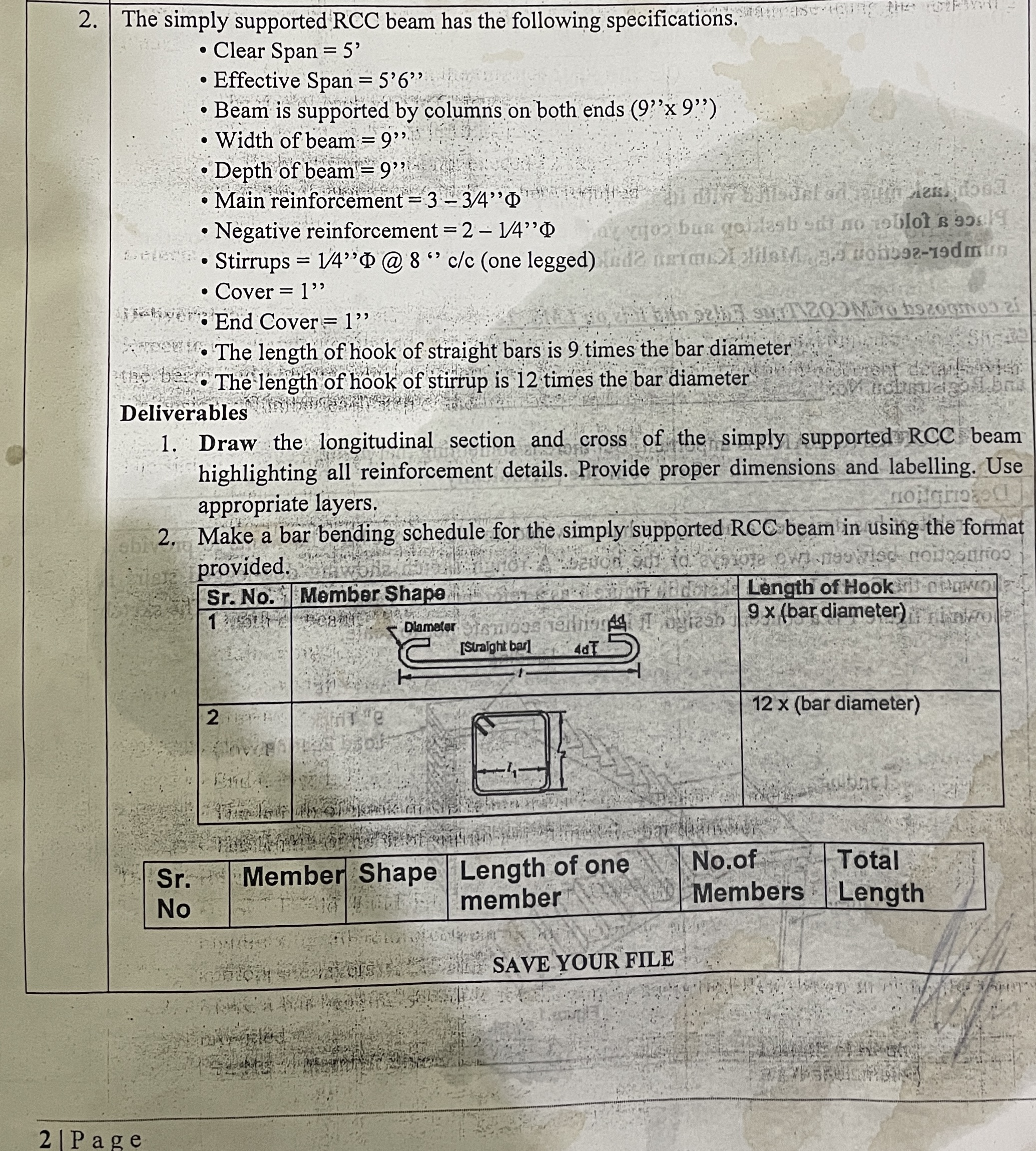 The simply supported RCC beam has the following