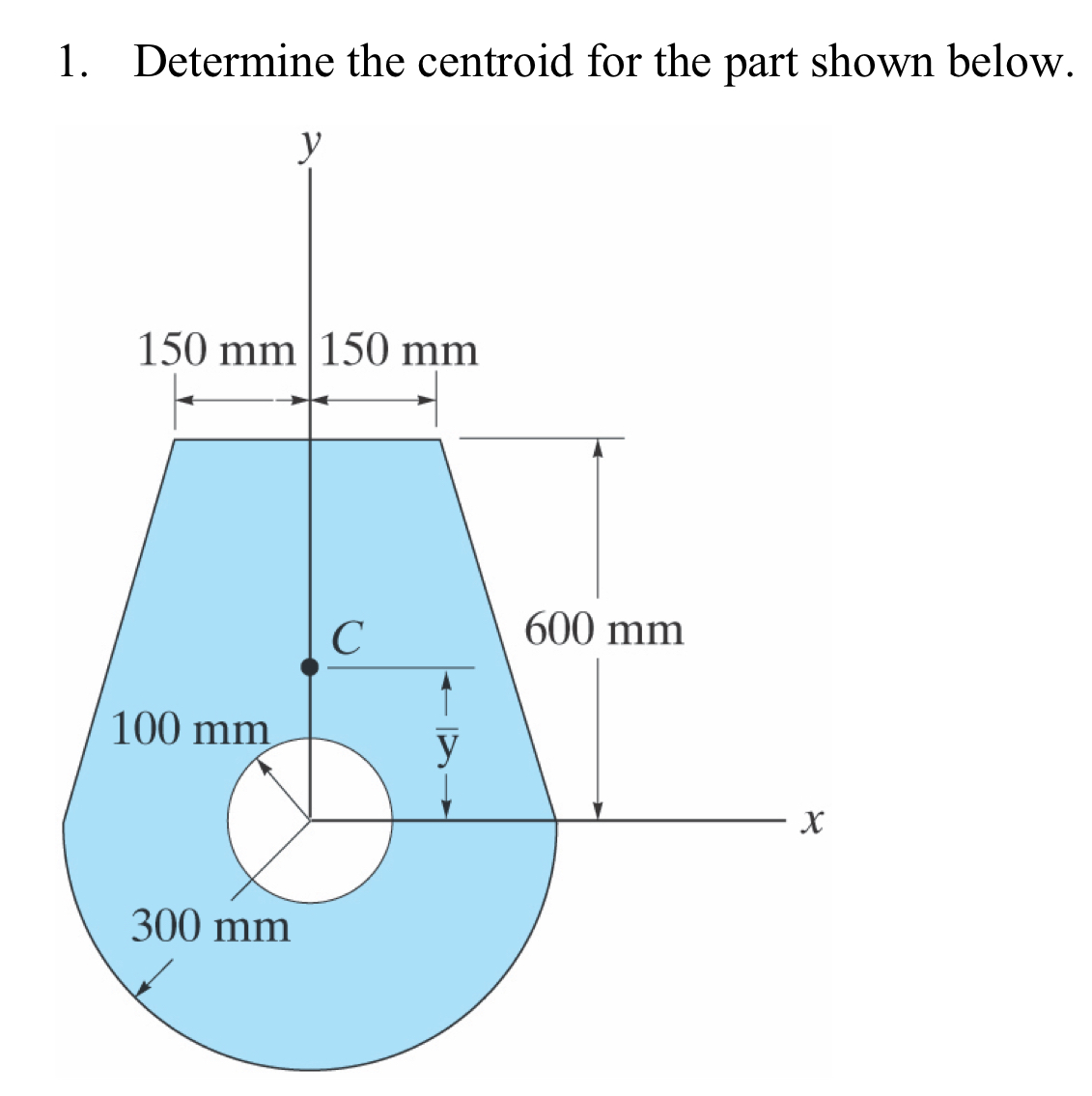 Determine the centroid for the part shown below.