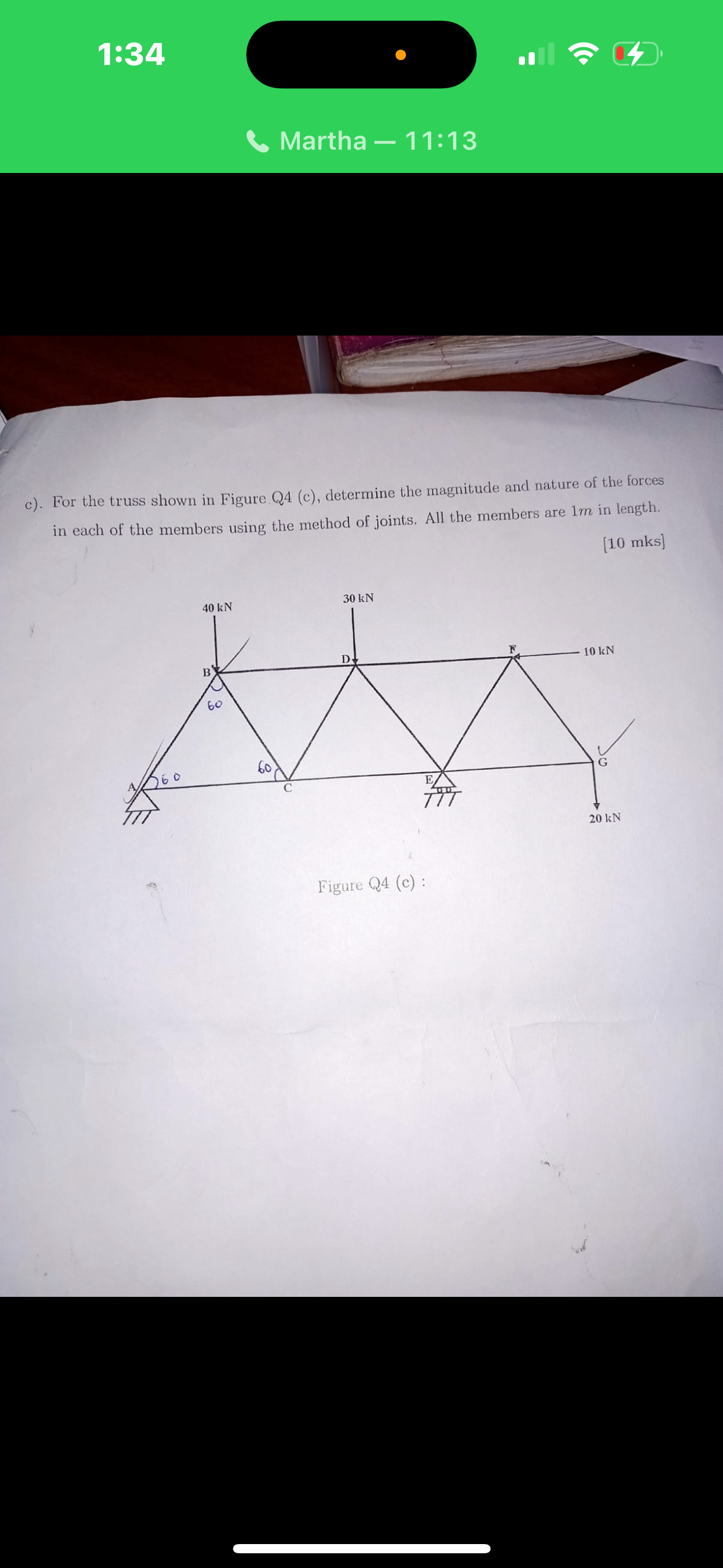 1 : 3 4 Martha - 1 1 : 1 3 c ) . For the truss