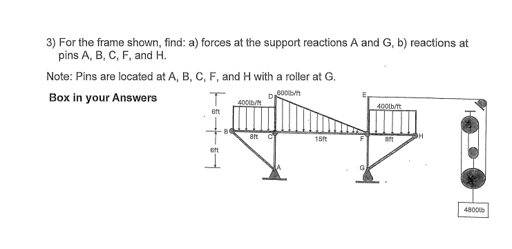 for the frame shown, find a ) foces in support