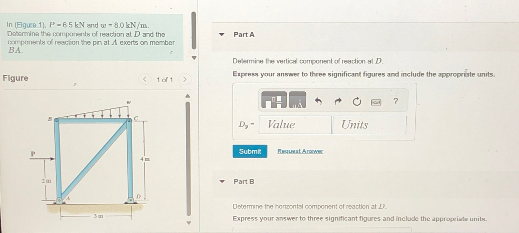 In ( Figure 1 ) , P = 6 . 5 k N and w = 8 . 0 k N