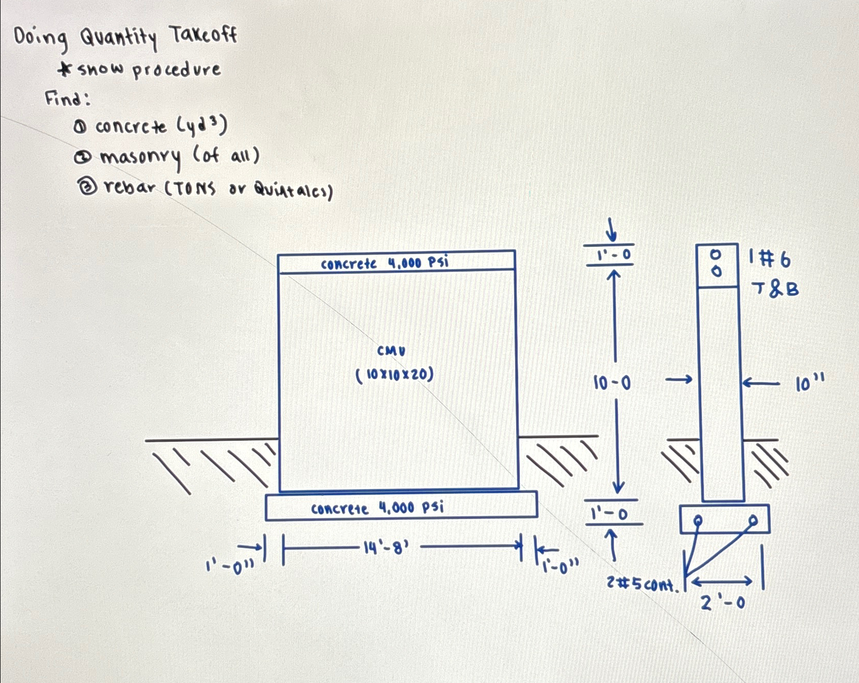 Doing Quantity Takeoff snow procedure Find: ( 1 )