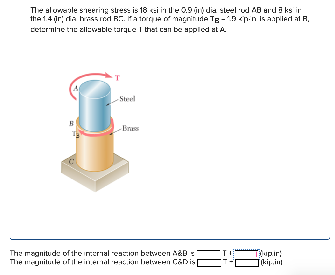 The allowable shearing stress is 1 8 ksi in the 0