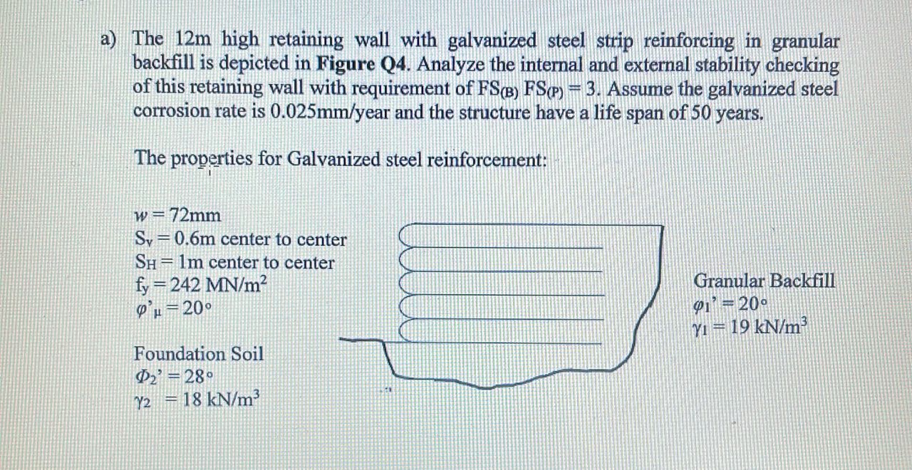 a ) The 1 2 m high retaining wall with galvanized