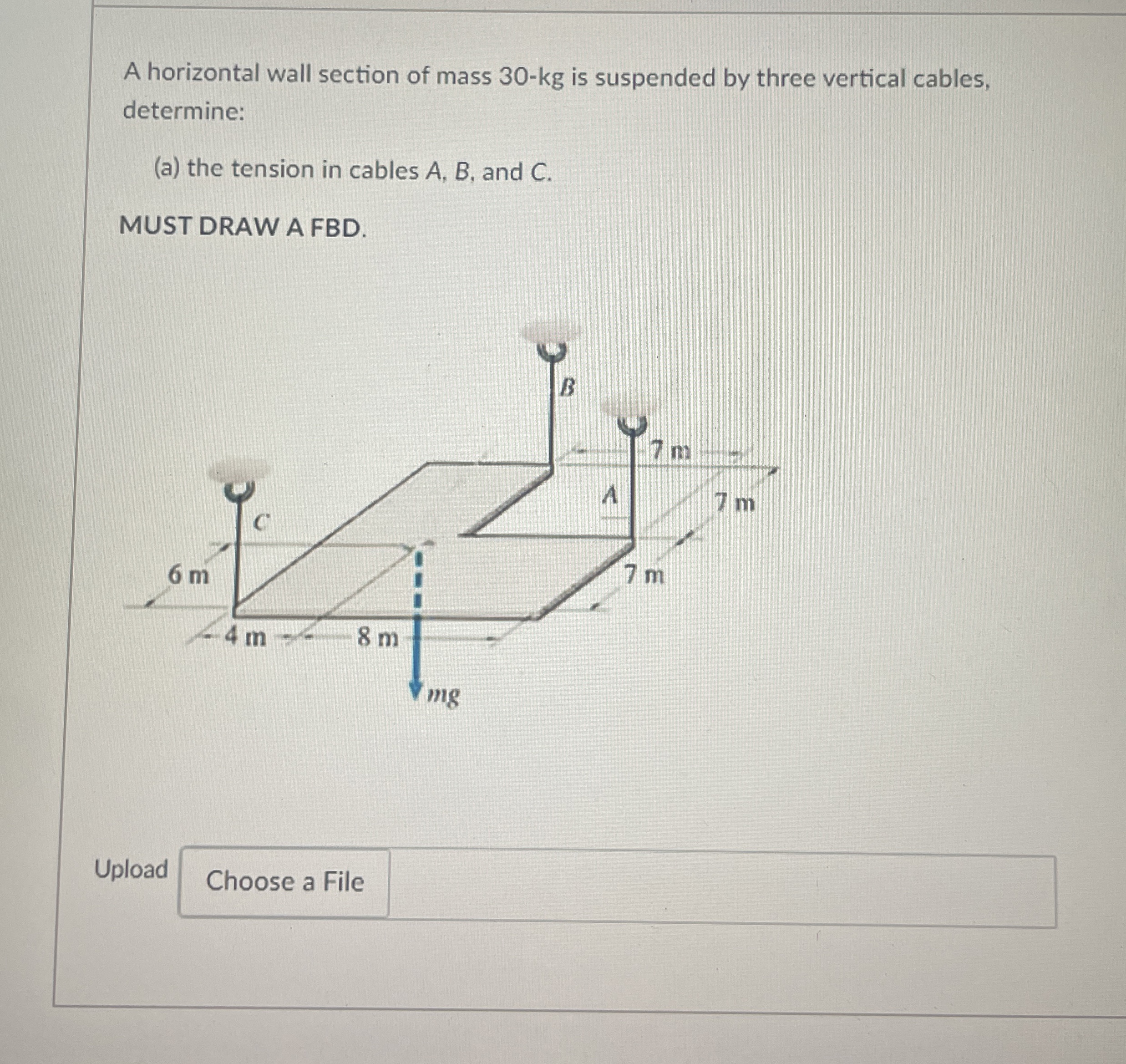 A horizontal wall section of mass 3 0 - k g is