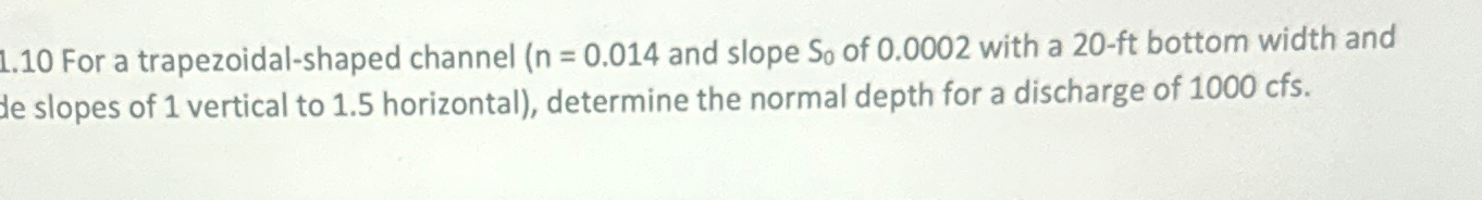 1 . 1 0 For a trapezoidal - shaped channel ( n =